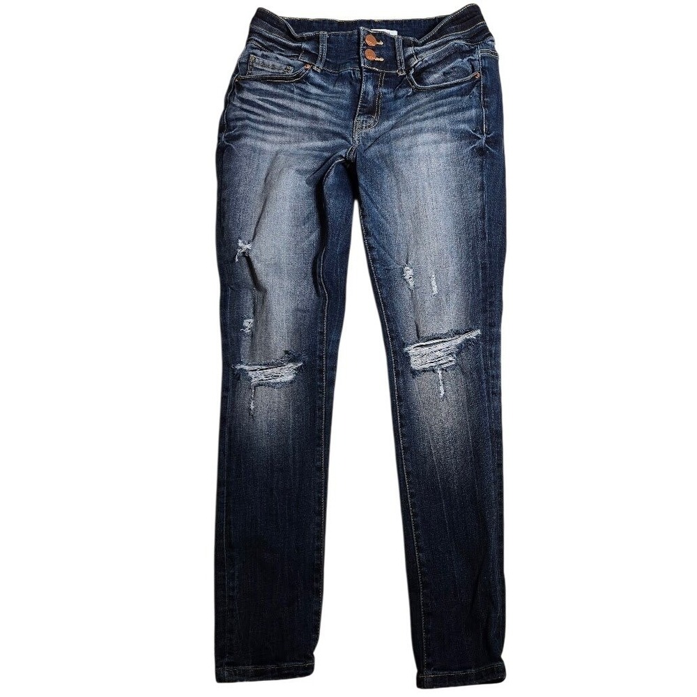 BKE Payton Mid-Rise Ankle whiskered Distressed Jeans Womens 27 Dark Wash Stretch
